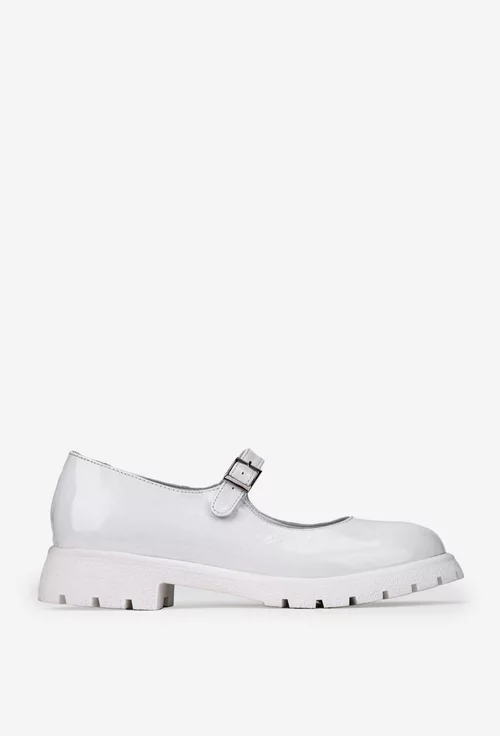 Pantofi dama din piele lacuita alba cu bareta