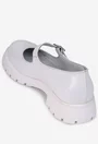 Pantofi dama din piele lacuita alba cu bareta