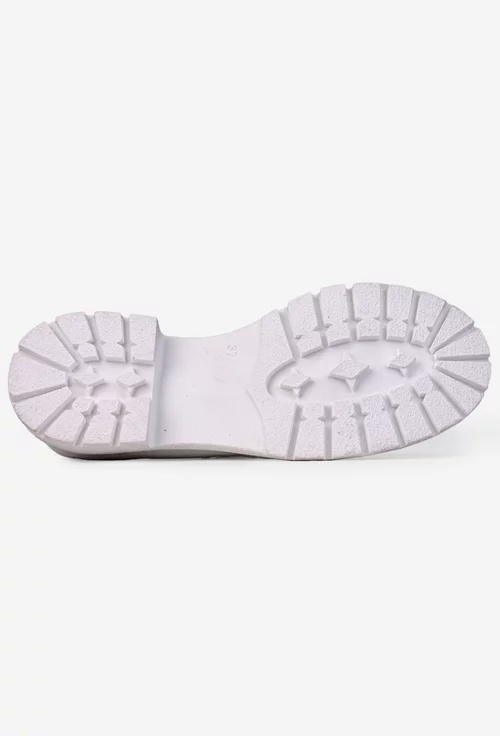 Pantofi dama din piele lacuita alba cu bareta