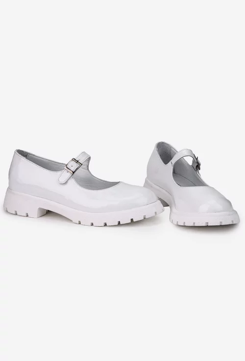 Pantofi dama din piele lacuita alba cu bareta