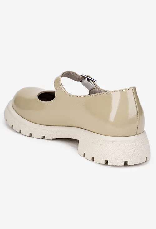 Pantofi dama din piele lacuita bej cu bareta