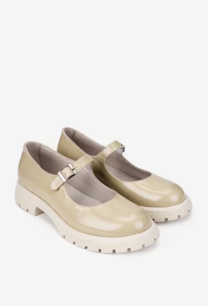 Pantofi dama din piele lacuita bej cu bareta