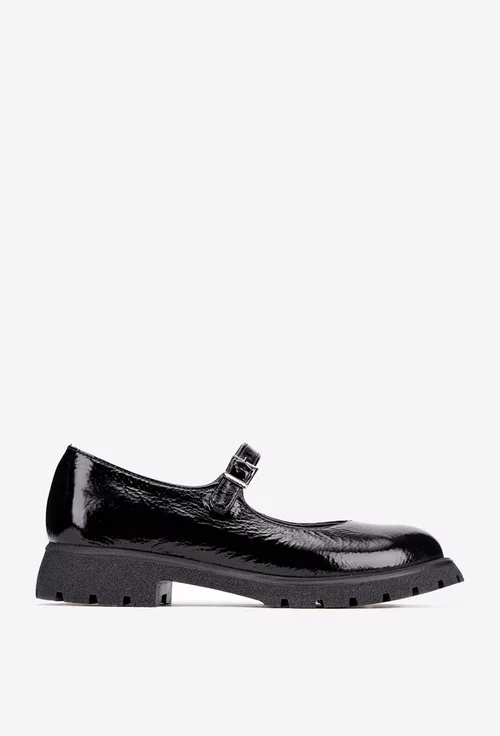 Pantofi dama din piele lacuita neagra cu bareta