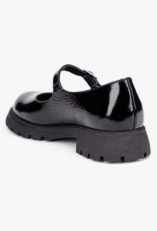 Pantofi dama din piele lacuita neagra cu bareta