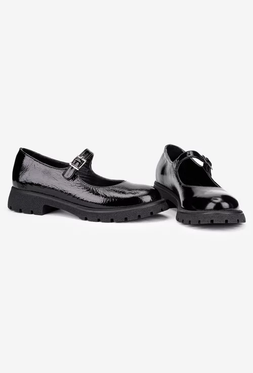 Pantofi dama din piele lacuita neagra cu bareta