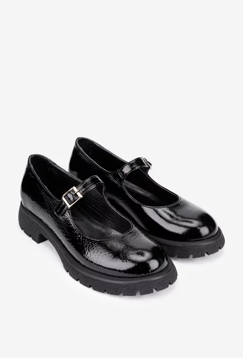 Pantofi dama din piele lacuita neagra cu bareta