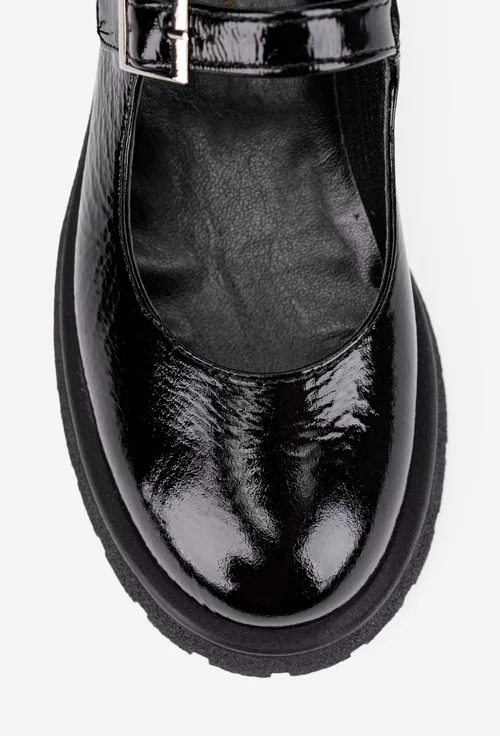 Pantofi dama din piele lacuita neagra cu bareta