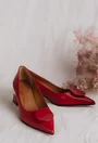 Pantofi dama din piele lacuita rosie cu ornament