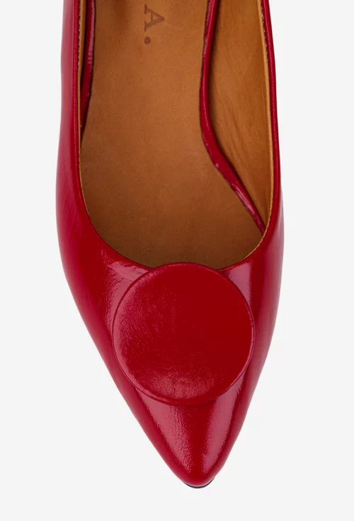 Pantofi dama din piele lacuita rosie cu ornament