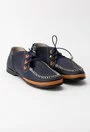 Pantofi casual bleumarin din piele cu detalii maro