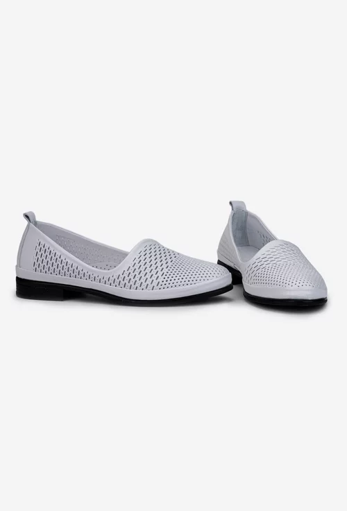 Pantofi dama din piele naturala alba cu perforatii