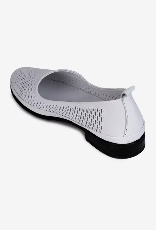 Pantofi dama din piele naturala alba cu perforatii