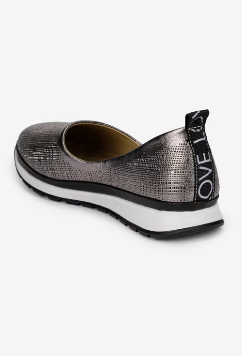Pantofi dama din piele naturala argintie
