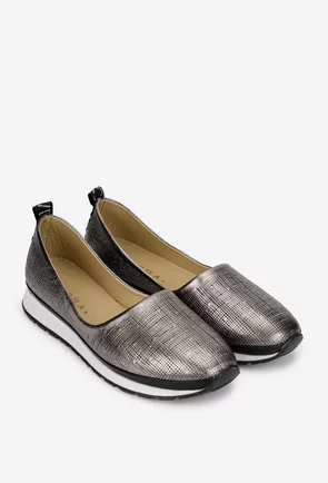 Pantofi dama din piele naturala argintie
