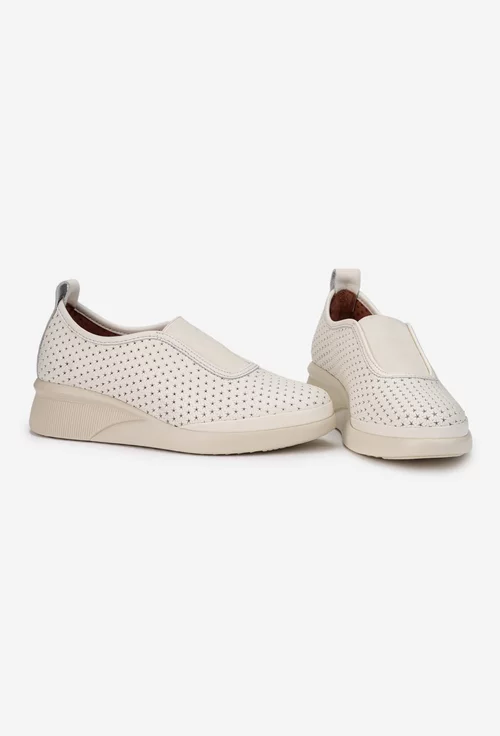 Pantofi dama din piele naturala bej cu model perforat picture - 5