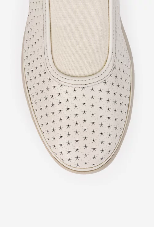 Pantofi dama din piele naturala bej cu model perforat picture - 6