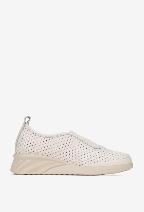Pantofi dama din piele naturala bej cu model perforat picture - 2