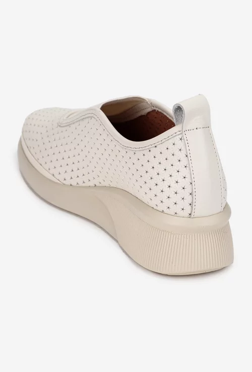 Pantofi dama din piele naturala bej cu model perforat picture - 3
