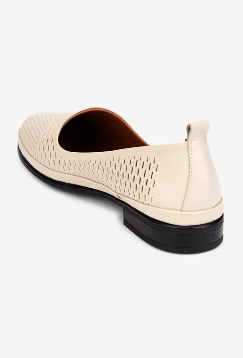 Pantofi dama din piele naturala bej cu perforatii