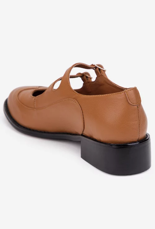 Pantofi dama din piele naturala maro cu barete