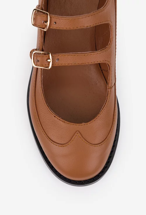 Pantofi dama din piele naturala maro cu barete