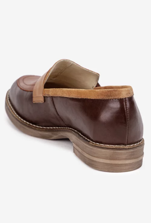 Pantofi dama din piele naturala maro cu insertie piele intoarsa