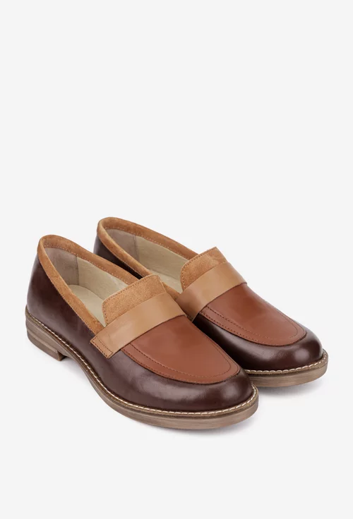 Pantofi dama din piele naturala maro cu insertie piele intoarsa