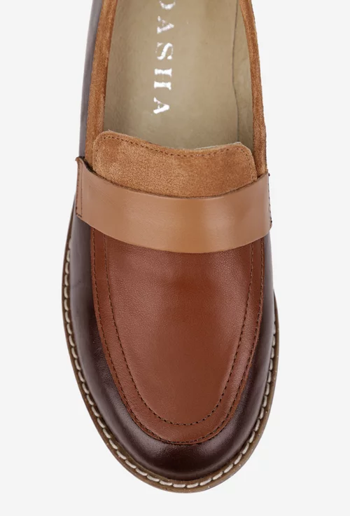 Pantofi dama din piele naturala maro cu insertie piele intoarsa