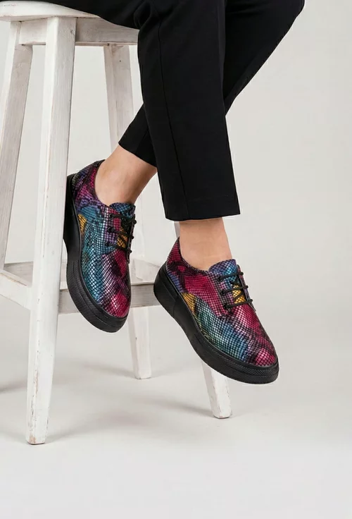 Pantofi dama din piele naturala multicolora