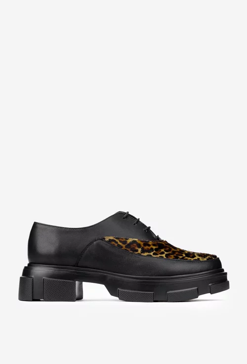 Pantofi dama din piele naturala neagra cu animal print