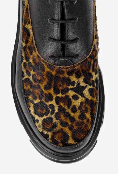 Pantofi dama din piele naturala neagra cu animal print
