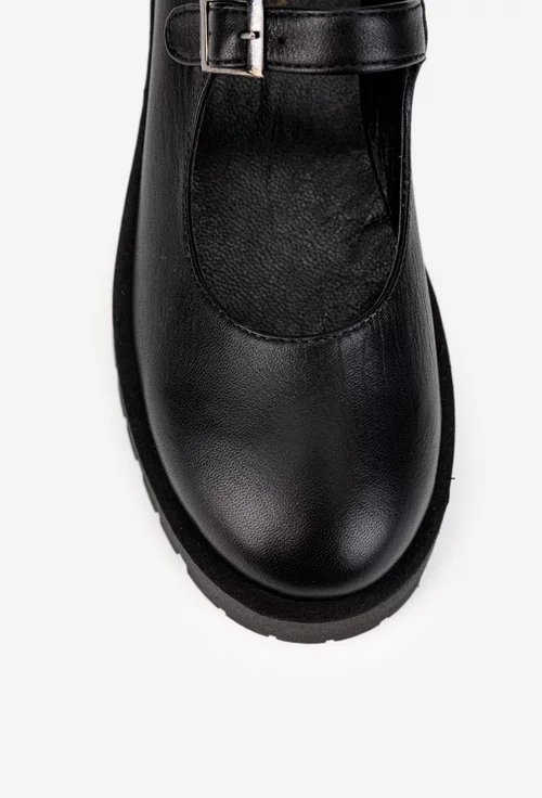 Pantofi dama din piele naturala neagra cu bareta