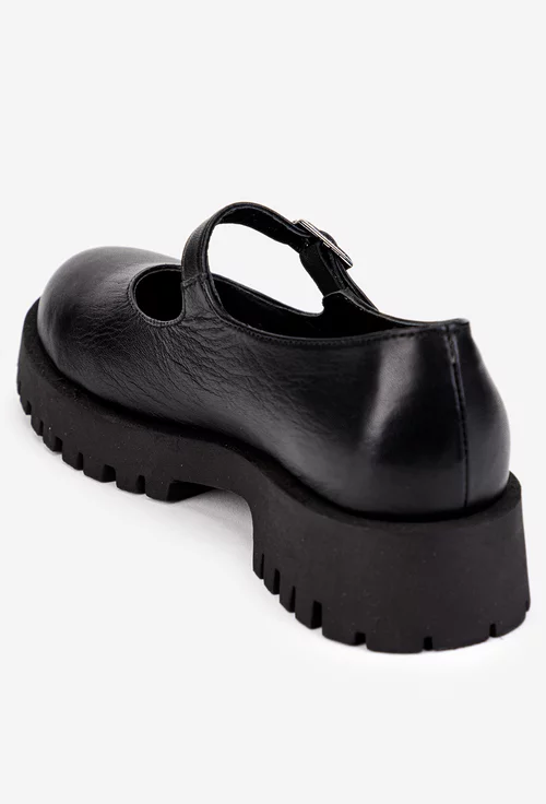 Pantofi dama din piele naturala neagra cu bareta
