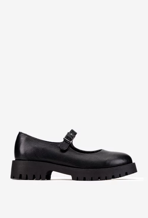 Pantofi dama din piele naturala neagra cu bareta