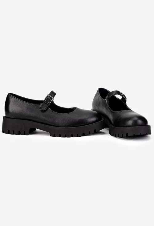Pantofi dama din piele naturala neagra cu bareta