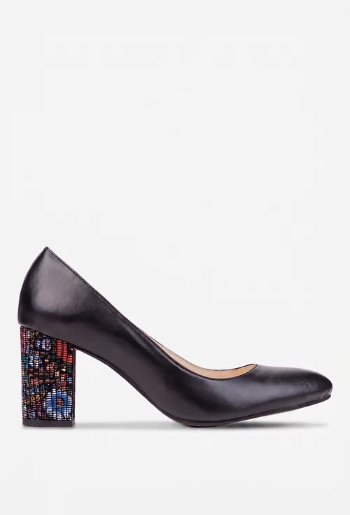 Pantofi dama din piele naturala neagra cu detalii colorate