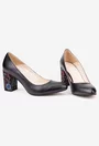 Pantofi dama din piele naturala neagra cu detalii colorate