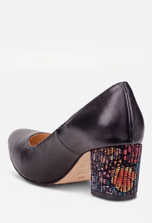 Pantofi dama din piele naturala neagra cu detalii colorate