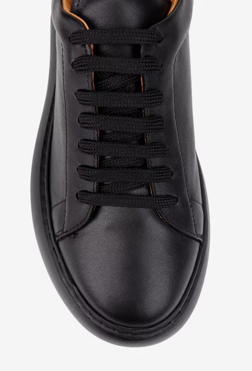 Pantofi dama din piele naturala neagra cu detaliu auriu