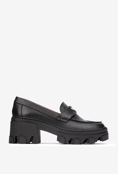 Pantofi dama din piele naturala neagra cu ornament