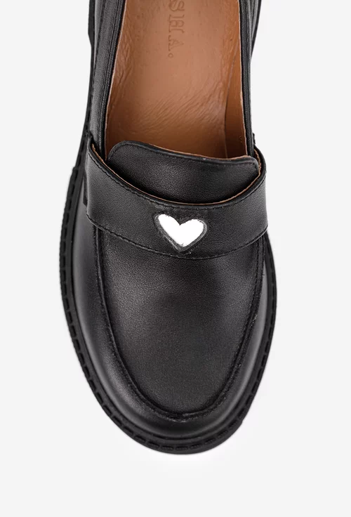 Pantofi dama din piele naturala neagra cu ornament