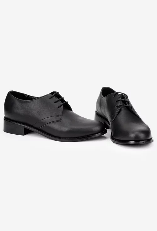 Pantofi dama din piele naturala neagra cu siret