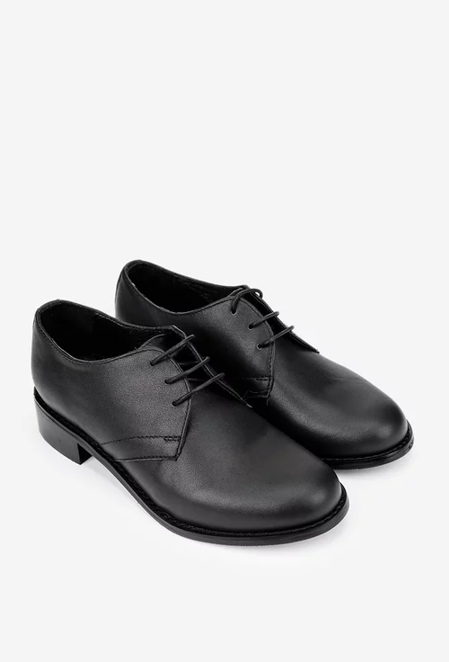 Pantofi dama din piele naturala neagra cu siret