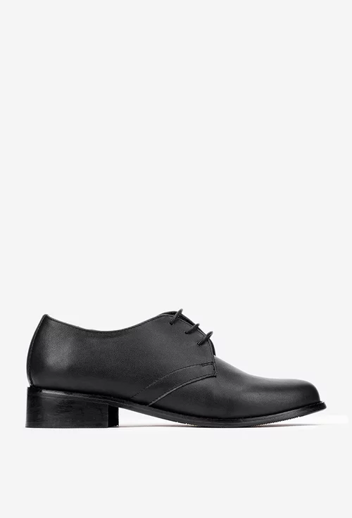 Pantofi dama din piele naturala neagra cu siret