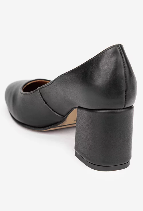 Pantofi dama din piele naturala neagra cu toc
