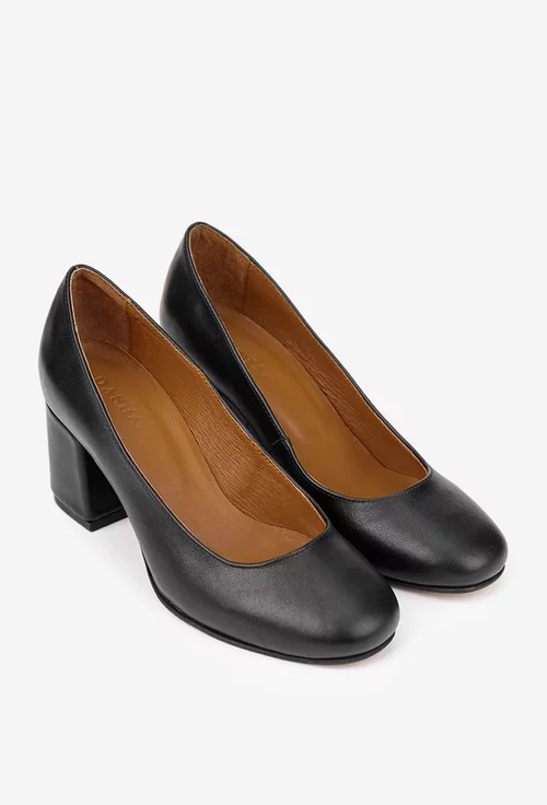 Pantofi dama din piele naturala neagra cu toc