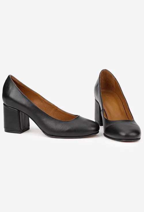 Pantofi dama din piele naturala neagra cu toc