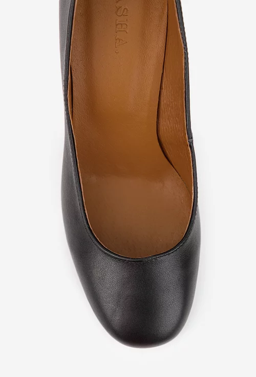 Pantofi dama din piele naturala neagra cu toc