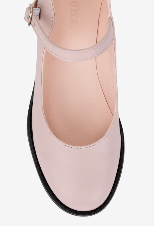 Pantofi dama din piele naturala roz pudra