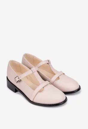 Pantofi dama din piele naturala roz pudra